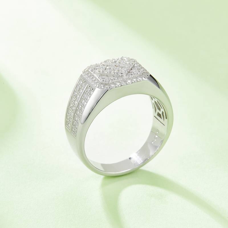 R6473豪镶S925银镀白金MoissaniteMen's Ring厘石D级1.0ct
